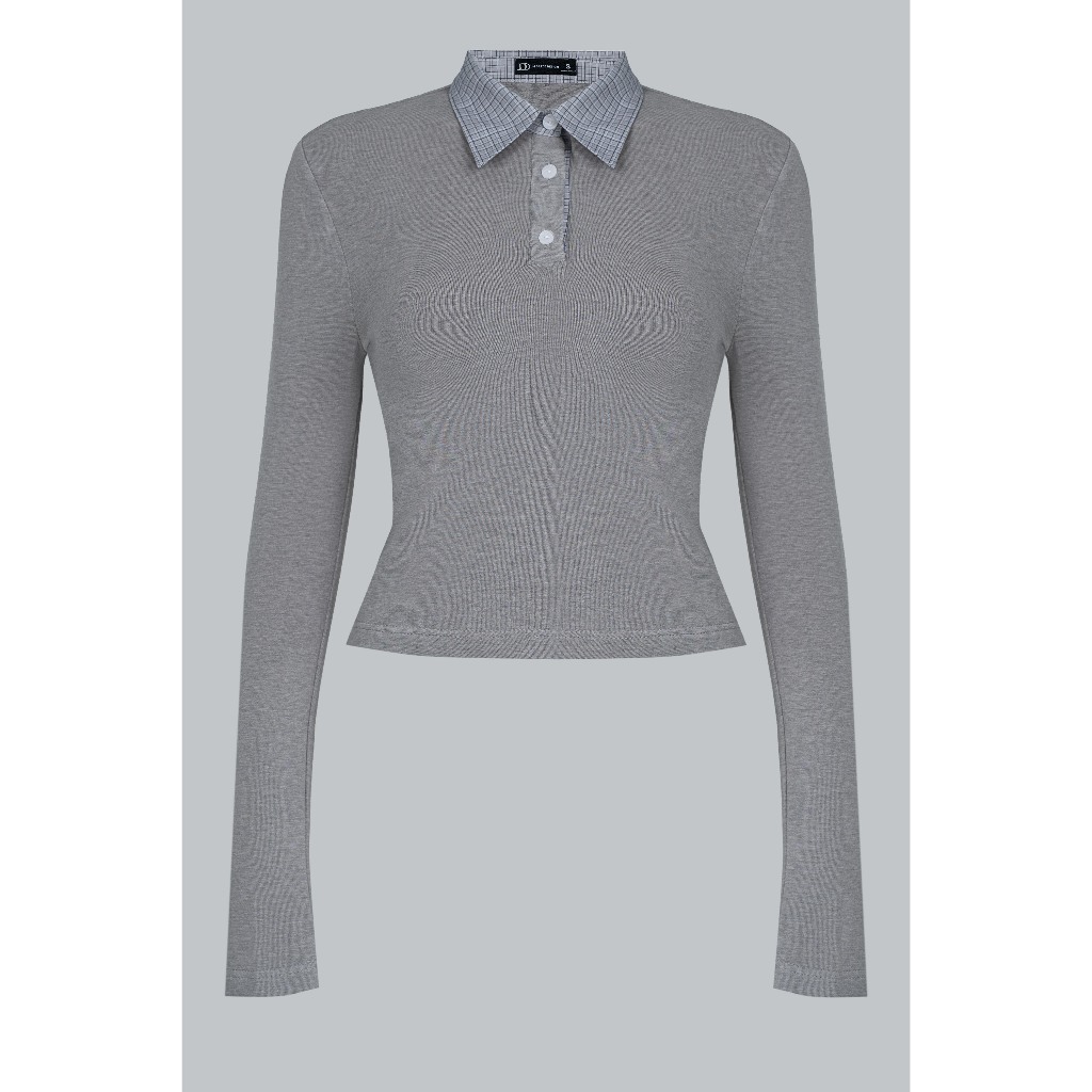 Áo Dáng Ôm Cổ Đức Vải Phối 2T40.2508W. Áo Polo Dáng Ôm Nữ Preppy, Áo Sơ Mi Polo Công Sở Nữ Form Slim-Fit Thiết Kế Bởi JM