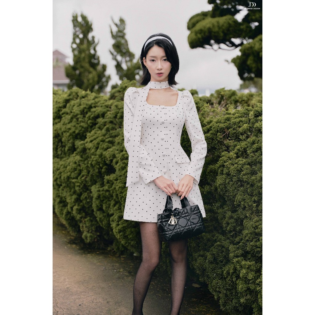 Đầm Blazer Cổ U Nhỏ Tay Bồng, Dây Thắt Cổ 1F05.2508K. Đầm Mini Dress Công Sở, Tiểu Thư, Dự Tiệc Thanh Lịch Thiết Kế JM