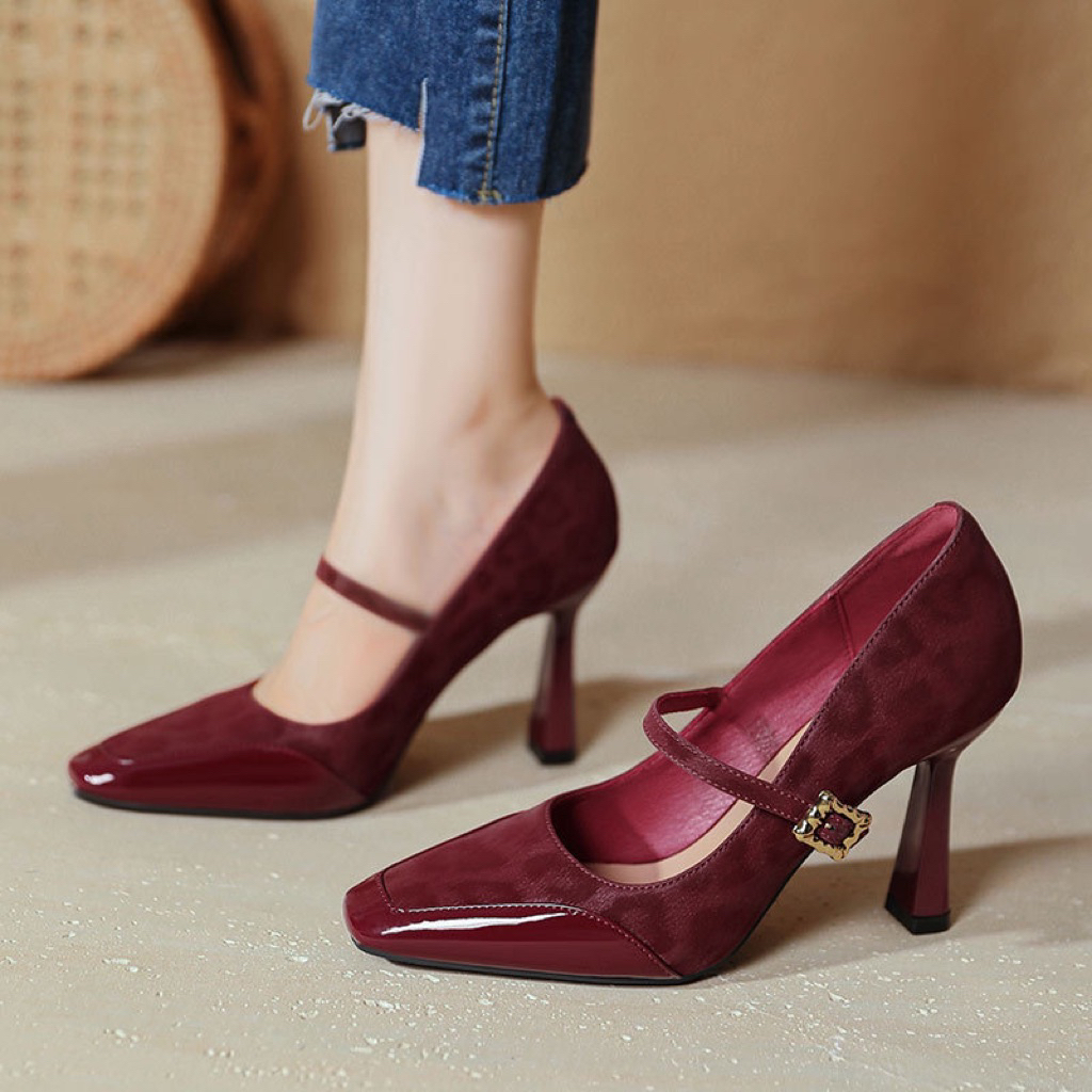Giầy cao gót quảng châu cao cấp mũi vuông gót trụ chiều cao 9cm (HT3141-21)