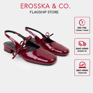 EROSSKA - Giày cao gót nữ mary jane mũi tròn phối nơ thời trang cao 3cm màu đỏ đô - EL087
