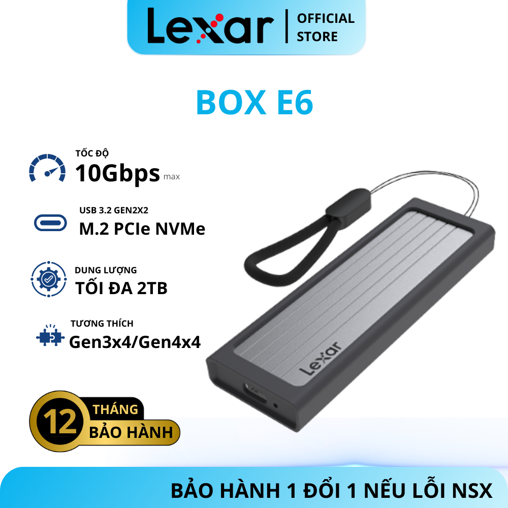 Box SSD Lexar E6 M.2 Enclosure hỗ trợ USB 3.2 Gen 2 M.2, Tốc độ cao ...