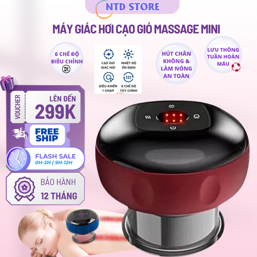 Máy giác hơi cạo gió massage thông minh không dùng lửa, máy giác hơi điện mini 6 cấp độ giảm đau, tăng tuần hoàn máu