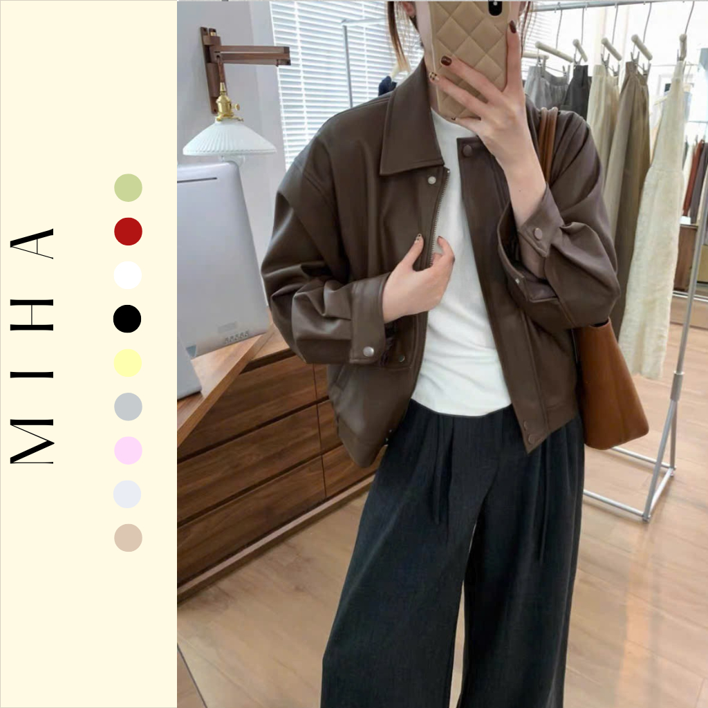 Áo khoác da mềm dáng rộng 2 lớp Miha Studio
