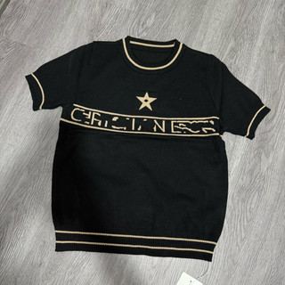 LT - Áo len nữ cổ tròn cộc tay mongtoghi chữ ngang ngực hình sao fom bo nhẹ free size 792