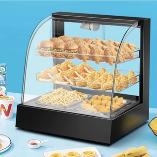 Tủ giữ nóng thực phẩm và trưng bày thức ăn, gà rán KFC, đồ chiên... - Loại 3 tầng 2 khay màu đen