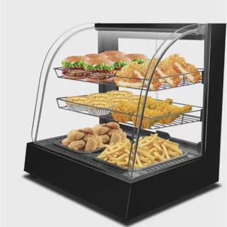 Tủ giữ nóng thực phẩm và trưng bày thức ăn, gà rán KFC, đồ chiên... - Loại 3 tầng 2 khay màu đen