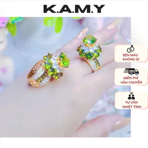 Nhẫn Nữ Hoàng Đính Đá Xanh Ngọc Lục Bảo Sang Trọng – Nhẫn Nữ Mạ Vàng Cao Cấp K.A.M.Y