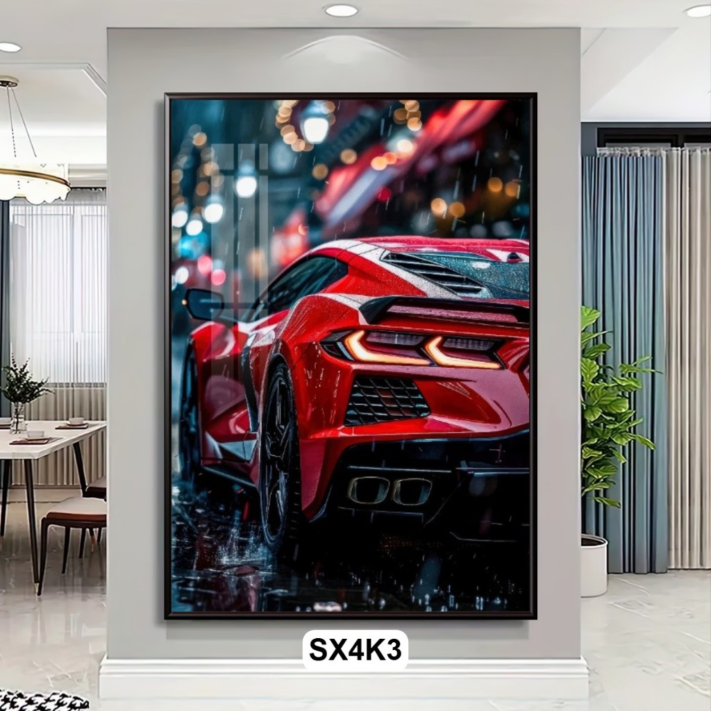 Tranh Siêu Xe Tráng Gương 4K – Tranh Treo Tường Có Khung Decor Phòng Khách, Gaming, Garage