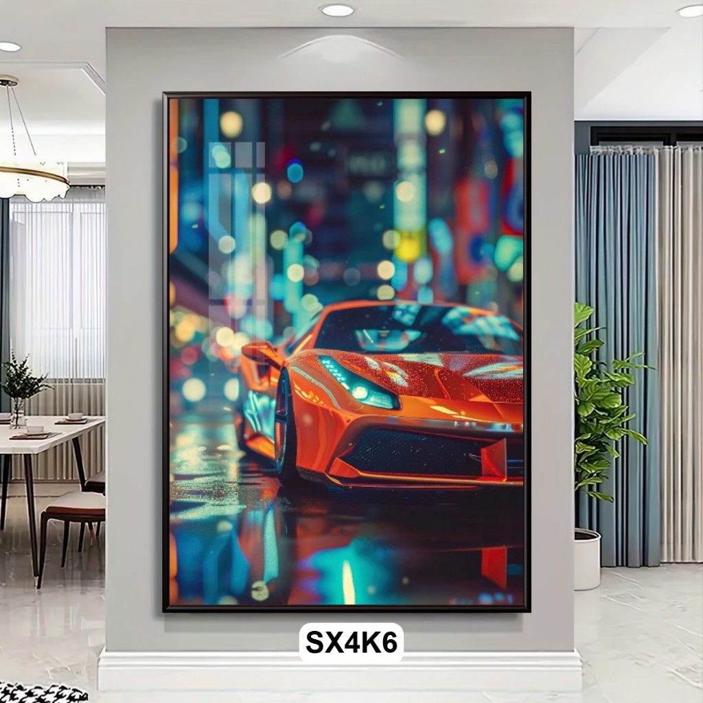 Tranh Siêu Xe Tráng Gương 4K – Tranh Treo Tường Có Khung Decor Phòng Khách, Gaming, Garage