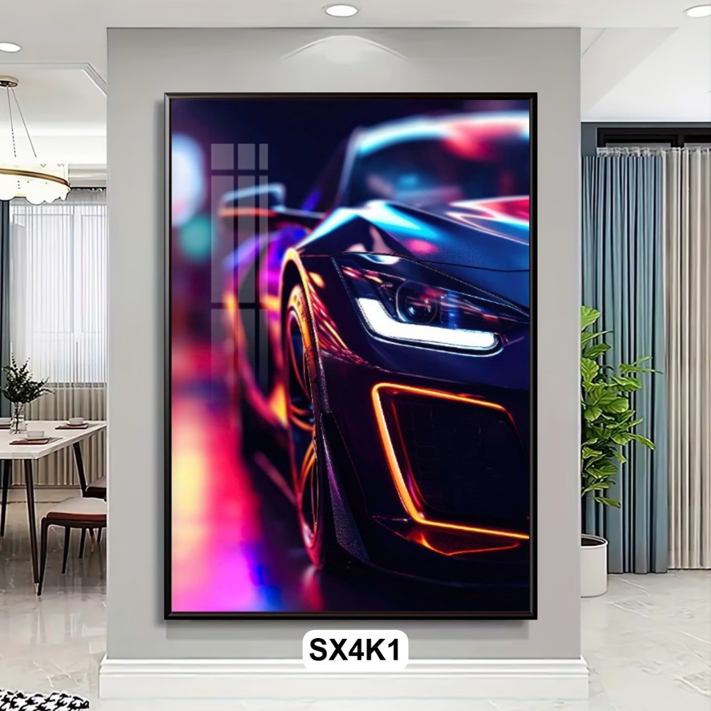 Tranh Siêu Xe Tráng Gương 4K – Tranh Treo Tường Có Khung Decor Phòng Khách, Gaming, Garage