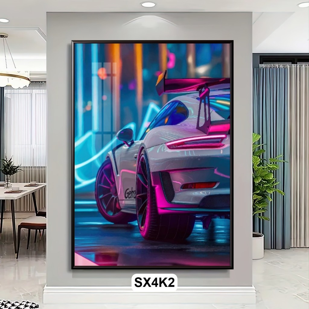 Tranh Siêu Xe Tráng Gương 4K – Tranh Treo Tường Có Khung Decor Phòng Khách, Gaming, Garage
