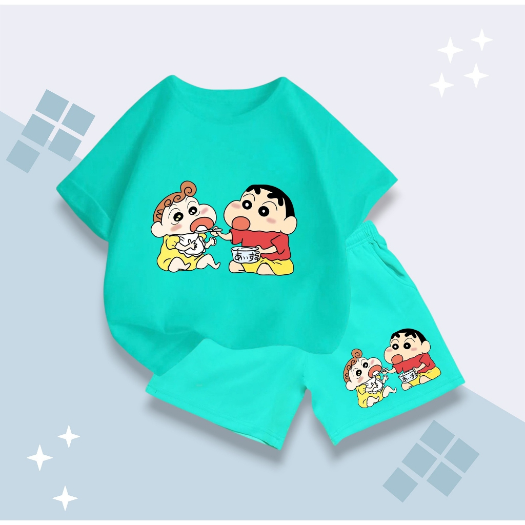 Bộ Đồ Hè Cho Bé – Hình Shin Và Em Gái Ăn Cơm Dễ Thương, Chất Cotton Mềm Mịn, Thấm Hút Mồ Hôi (M273)