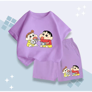 Bộ Đồ Hè Cho Bé – Hình Shin Và Em Gái Ăn Cơm Dễ Thương, Chất Cotton Mềm Mịn, Thấm Hút Mồ Hôi (M273)