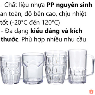 Cốc pháp 6B 380ml nhựa Việt Nhật có quai dáng đứng uống nước cà phê tiện lợi ms: 6365