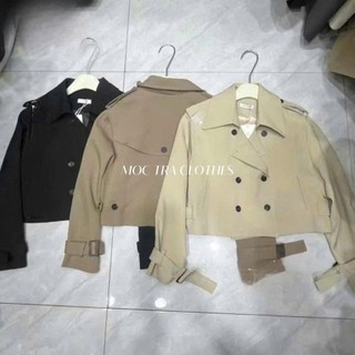 Áo khoác dạ nữ Quảng Châu Cao Cấp thiết kế dáng ngắn phối cổ vest kèm cúc bản to sang trọng, áo khoác măng tô nữ thu đôn