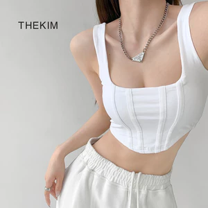 THEKIM Áo croptop 2 dây kiểu croset vạt bầu , áo 2 dây bản to cổ vuông A145