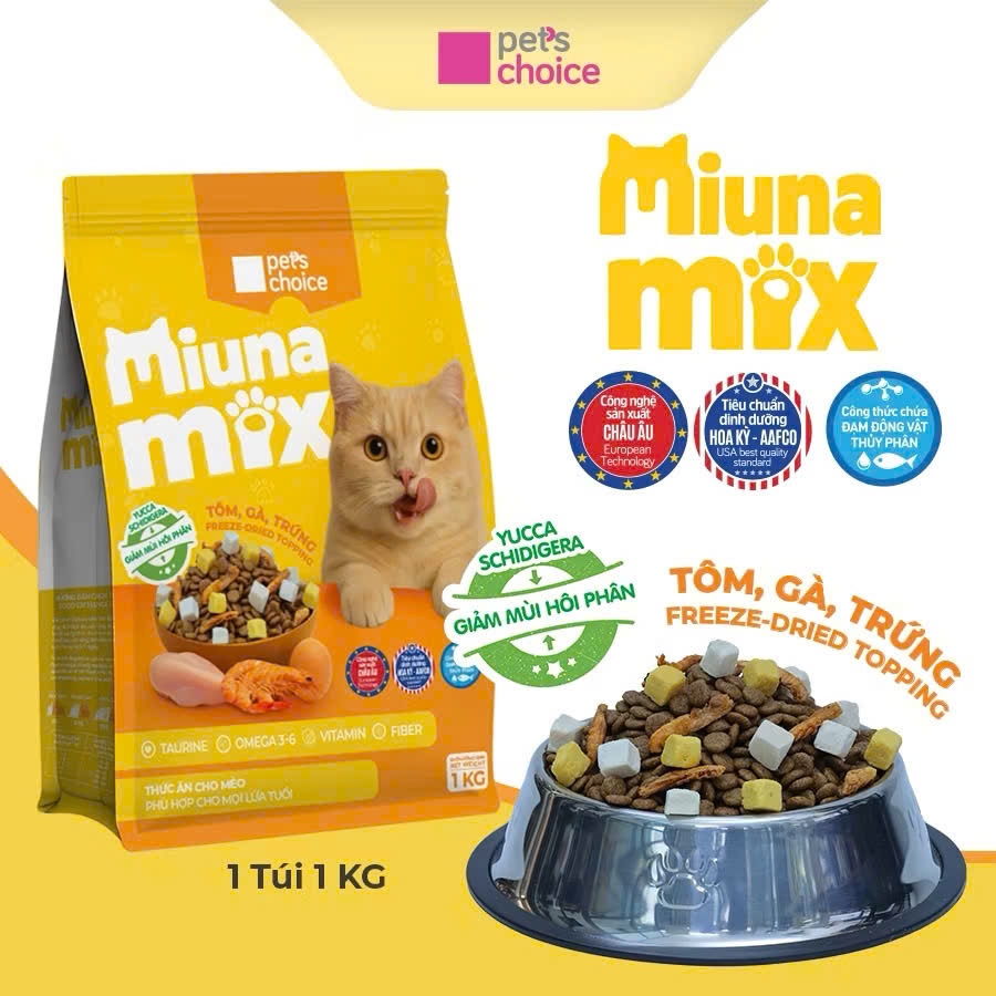 Hạt cho mèo Miuna Toping(Tôm Gà lòng đỏ trứng) 1kg và 5kg | Shopee Việt Nam