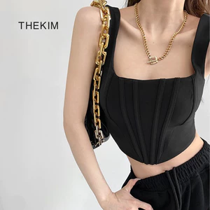 THEKIM Áo croptop 2 dây áo kiểu corset khóa lưng , áo 2 dây bản to cổ vuông A157