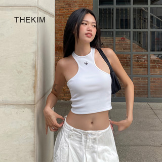 THEKIM Áo croptop ba lỗ khoét ngực sâu , thêu logo blink heart A179