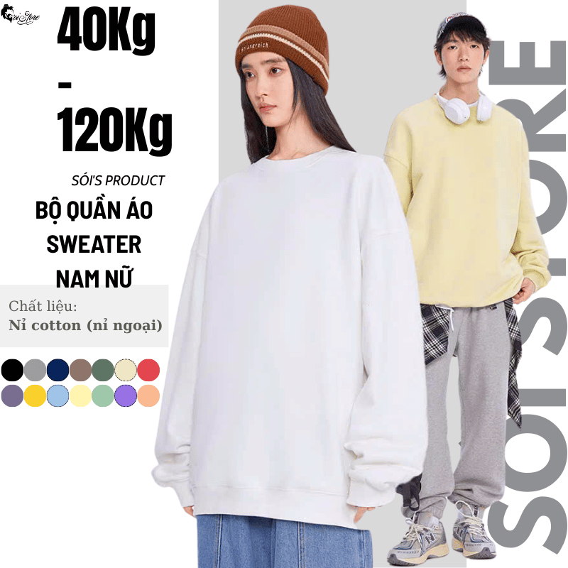 Bigsize Áo Tay Dài Nam Nữ 40-120KG SWEATER Thun COTTON Mềm Co Giãn- MÃ 39