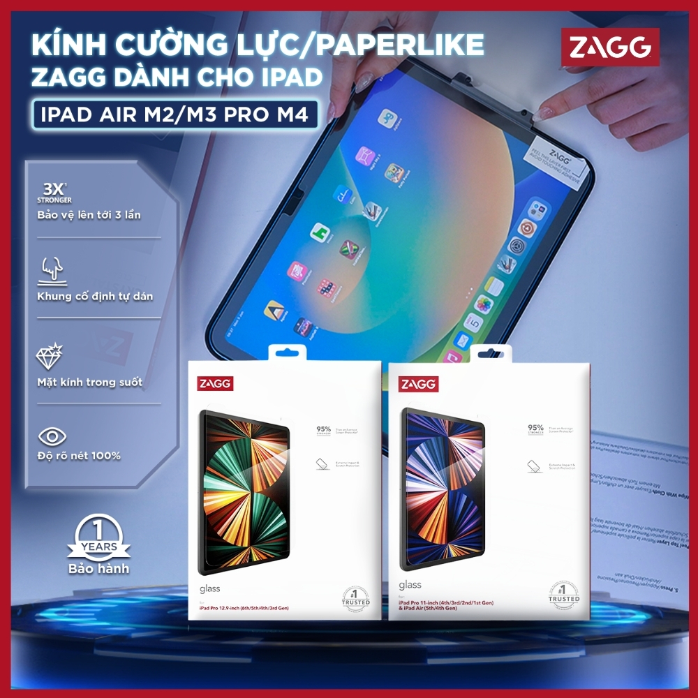 Kính cường lực/Miếng dán màn hình Paperlike Canvas cao cấp ZAGG dùng cho các loại iPad Air/Pro/10.9/11/12.9/13/M2/M4