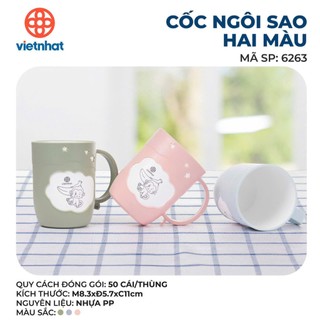 Ca cốc nhựa Việt Nhật 2 màu in hình dễ thương cho bé uống nước, sữa ms:6002 6261 6262 6263 6264 6265