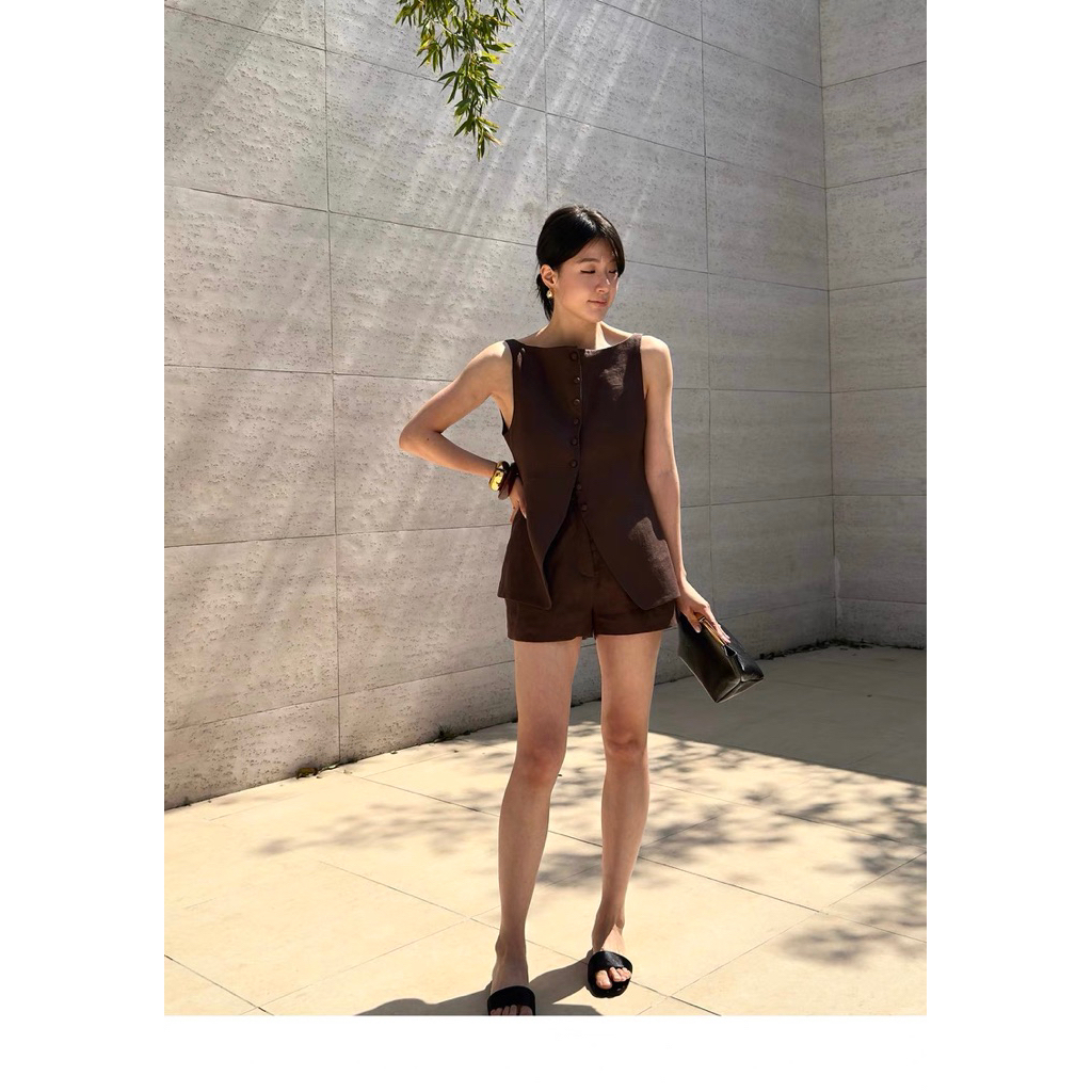 𝗡𝗮𝗺𝗮 𝗟𝗶𝗻𝗲𝗻| BEELY | Set Linen gile+ SHORT basic nút bọc