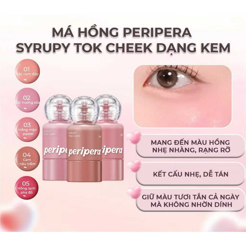 Má Hồng Dạng Kem Lì Tự Nhiên PERIPERA Syrupy Tok Cheek 5g