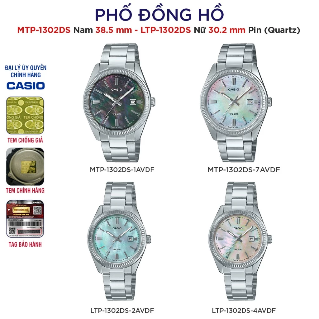 Đồng hồ Casio MTP/LTP-1302DS mặt số xà cừ chính hãng Anh Khuê