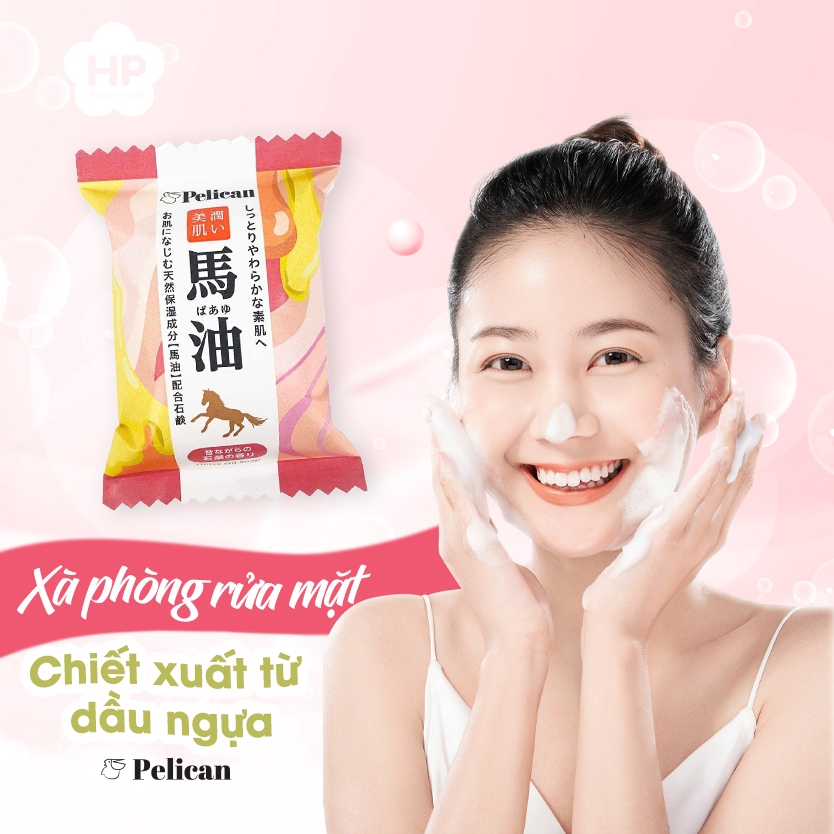 Xà Phòng Rửa Mặt Dưỡng Trắng Mịn Da Pelican Family Soap Horse Oil Chiết Xuất Từ Dầu Ngựa (80g)