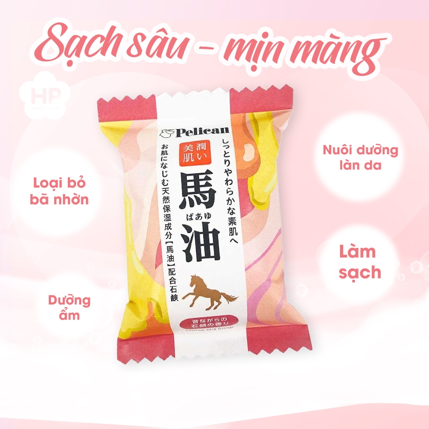 Xà Phòng Rửa Mặt Dưỡng Trắng Mịn Da Pelican Family Soap Horse Oil Chiết Xuất Từ Dầu Ngựa (80g)