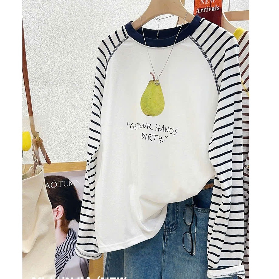 Áo thun nữ dài tay phối màu kẻ sọc in hình JULY FASHION, Áo thun nữ mùa Đông chất thun xượt mềm mại, ấm áp