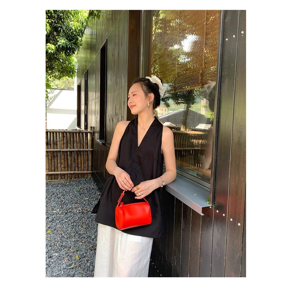 𝗡𝗶𝗺𝗮- Áo Linen cổ yếm xẻ tà basic BEELY