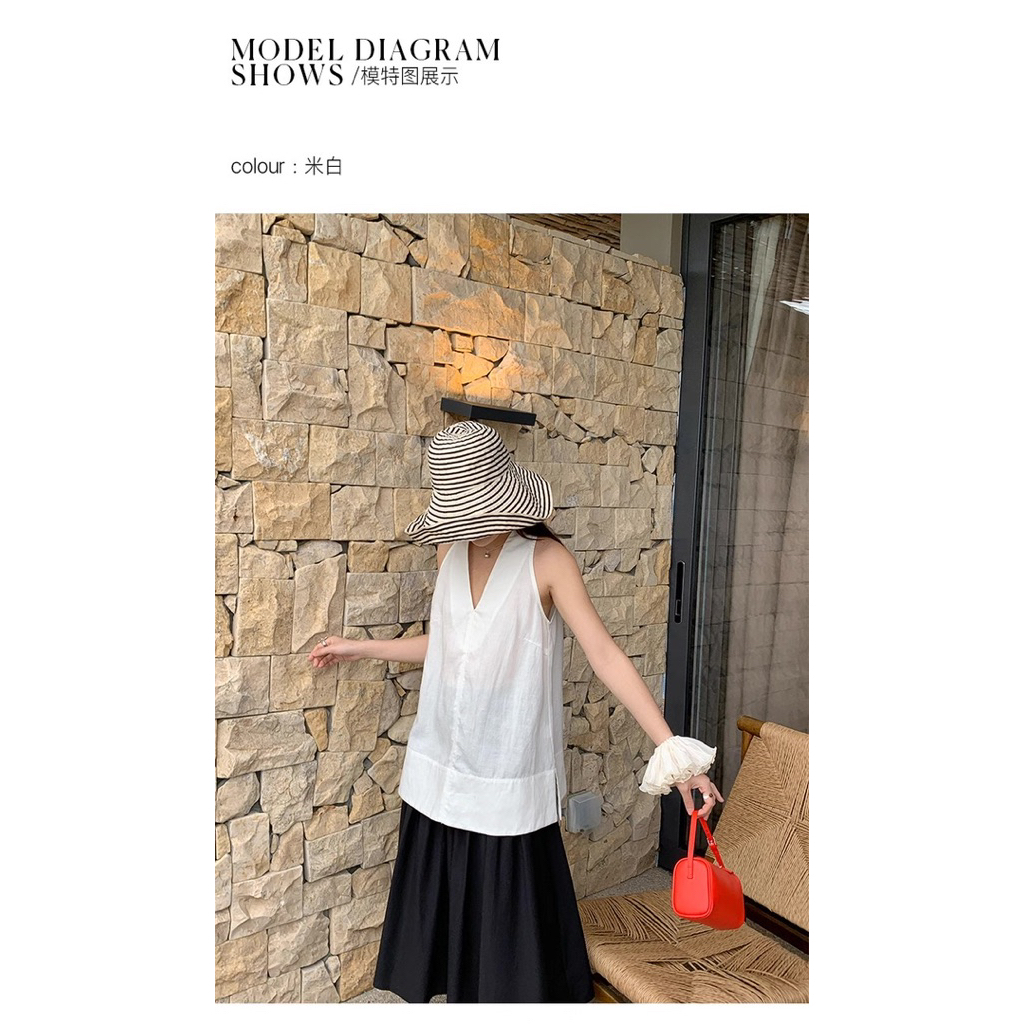 𝗡𝗶𝗺𝗮- Áo Linen cổ yếm xẻ tà basic BEELY