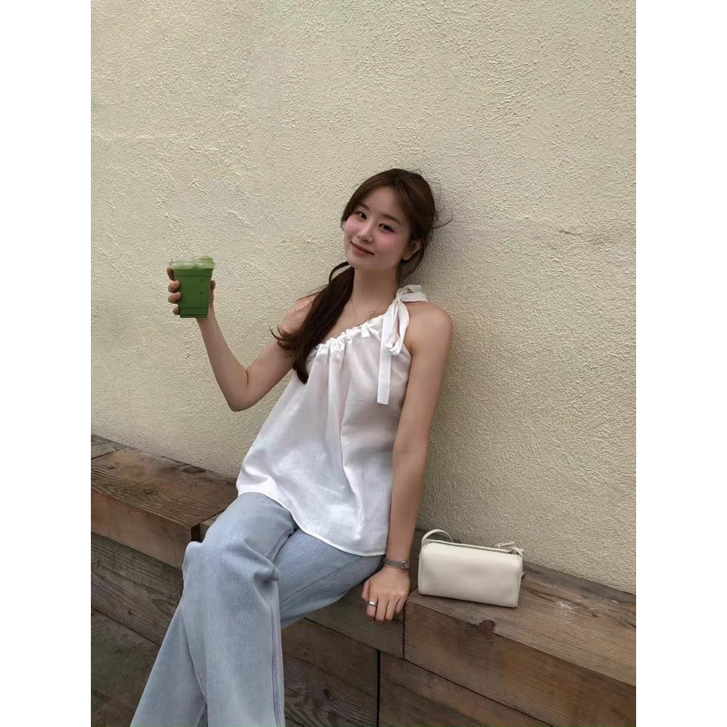 𝗦𝘂𝘇𝘆 𝗟𝗶𝗻𝗲𝗻- Áo Linen lệch nơ buộc vai