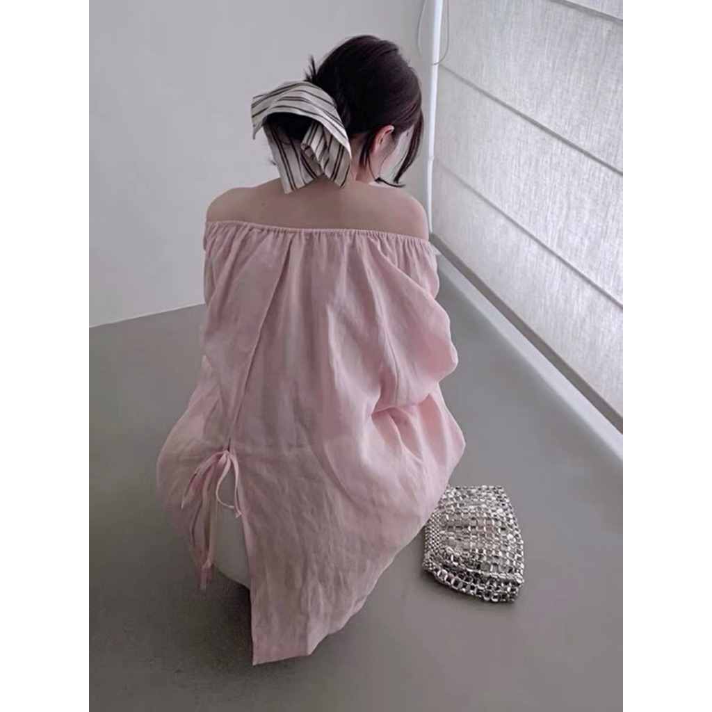 𝗥𝗶𝗰𝗵𝗶-  Áo Linen tay phồng cổ chun BEELY