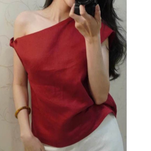 𝗘𝗹𝗶𝗺𝗲  A14 -  Áo Linen Tưng ướt lệch vai BEELY