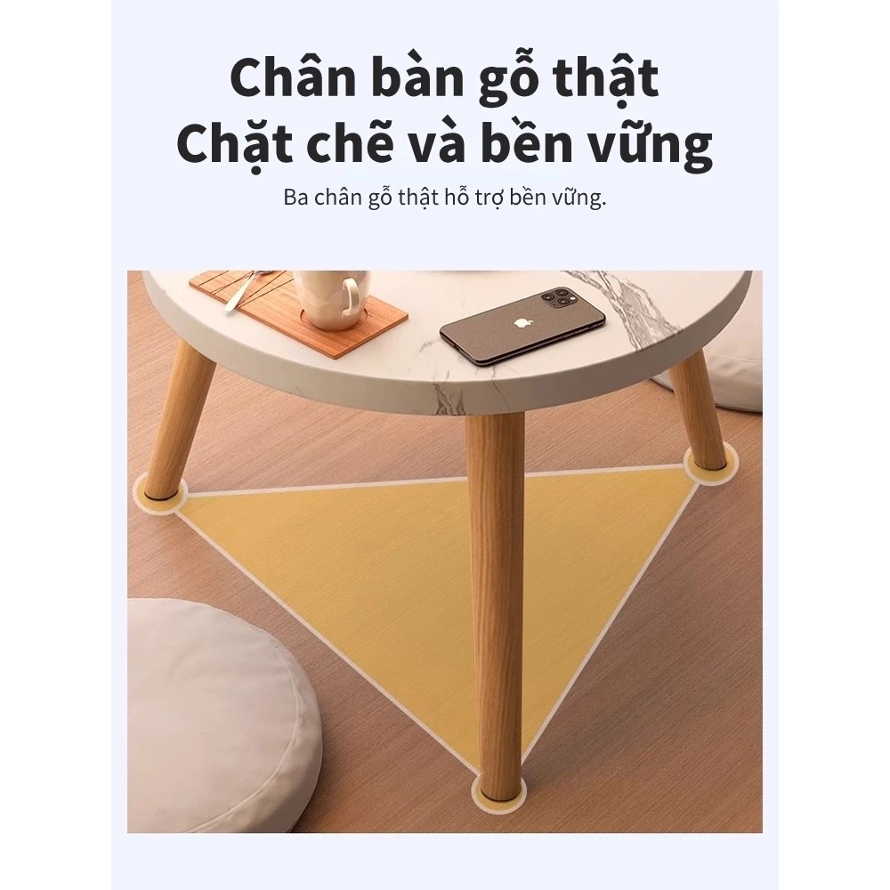 Bàn Trà Tròn Sofa Ngồi Bệt NHU Y DECOR - Chân Gỗ Tự Nhiên, Phong Cách Vintage, Decor Phòng Ngủ Siêu Xinh