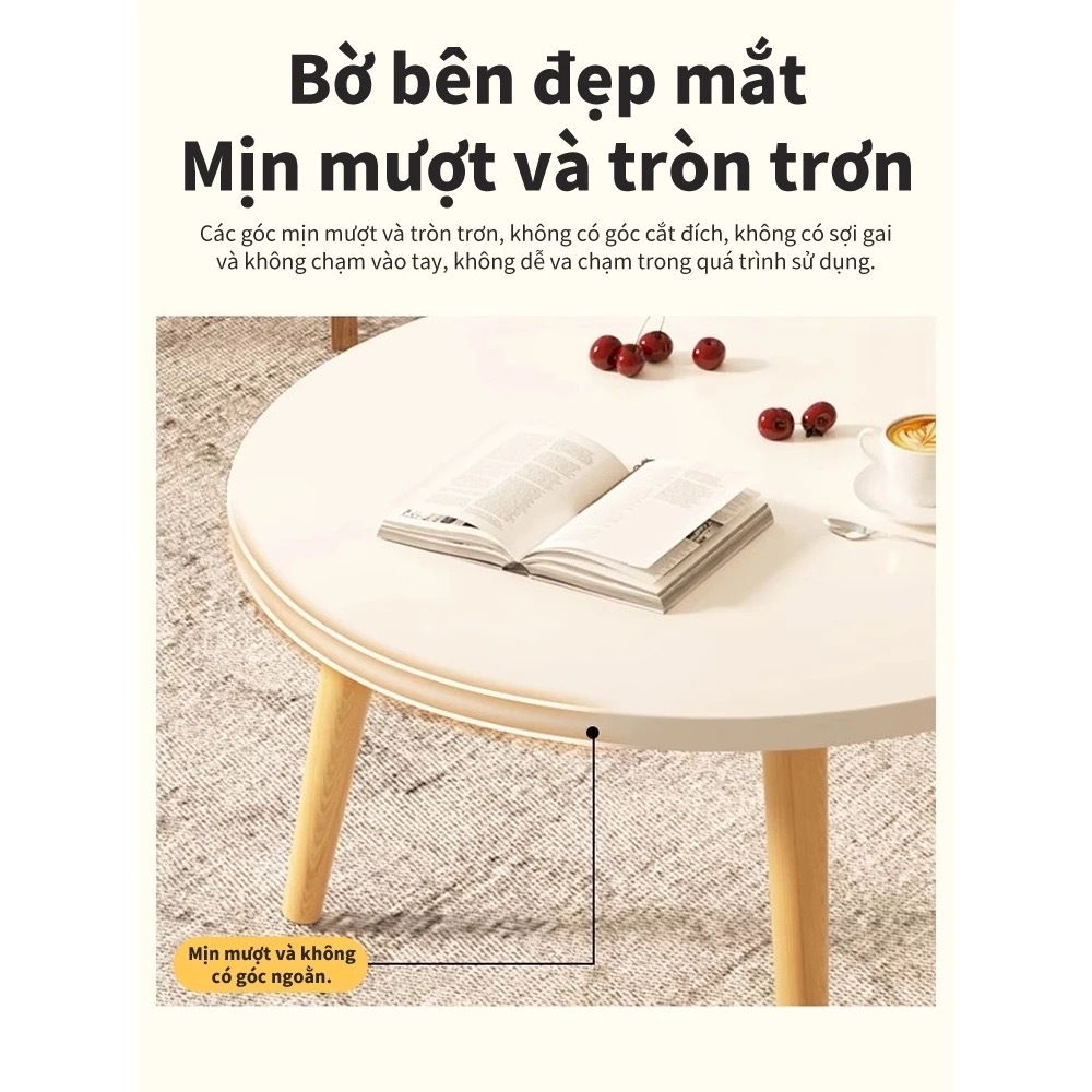 Bàn Trà Tròn Sofa Ngồi Bệt NHU Y DECOR - Chân Gỗ Tự Nhiên, Phong Cách Vintage, Decor Phòng Ngủ Siêu Xinh