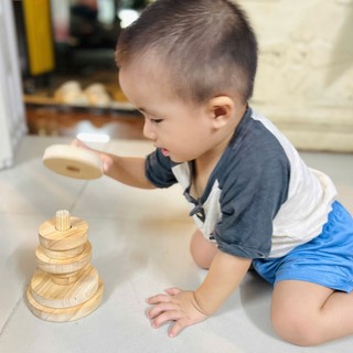 Đồ chơi xếp hình gỗ kim tự tháp, đồ chơi giáo dục Montessori trò chơi giáo dục trí tuệ Chàng Trai Gỗ