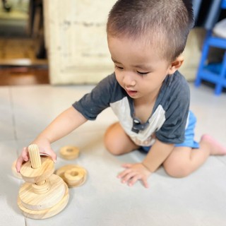 Đồ chơi xếp hình gỗ kim tự tháp, đồ chơi giáo dục Montessori trò chơi giáo dục trí tuệ Chàng Trai Gỗ