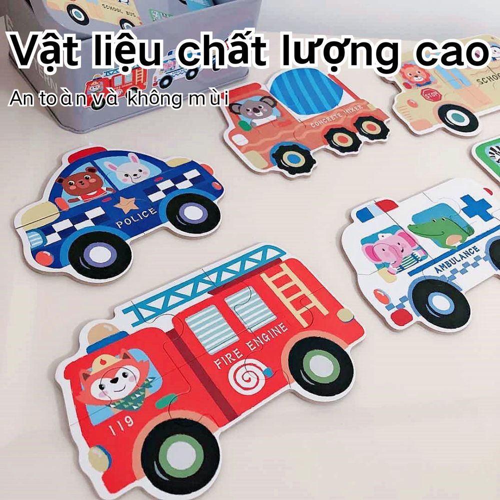 6-in-1 Puzzle Toy Kindergarten Iron Box Wood Puzzle Board Children Gift Animal Traffic