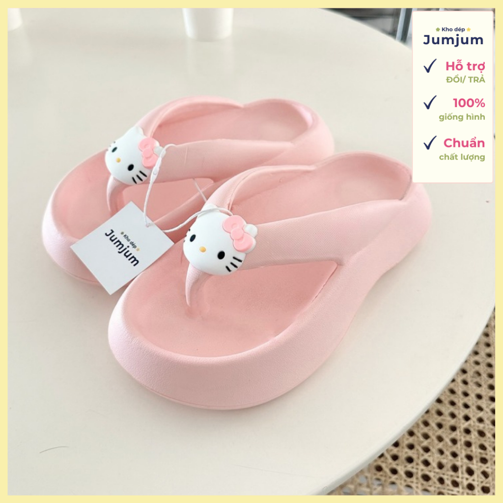 Dép xỏ ngón hello kitty đế cao 4.5 cm cao su EVA đế mềm êm chân dễ thương, thời trang kháng nước chống trượt | JJKEP8