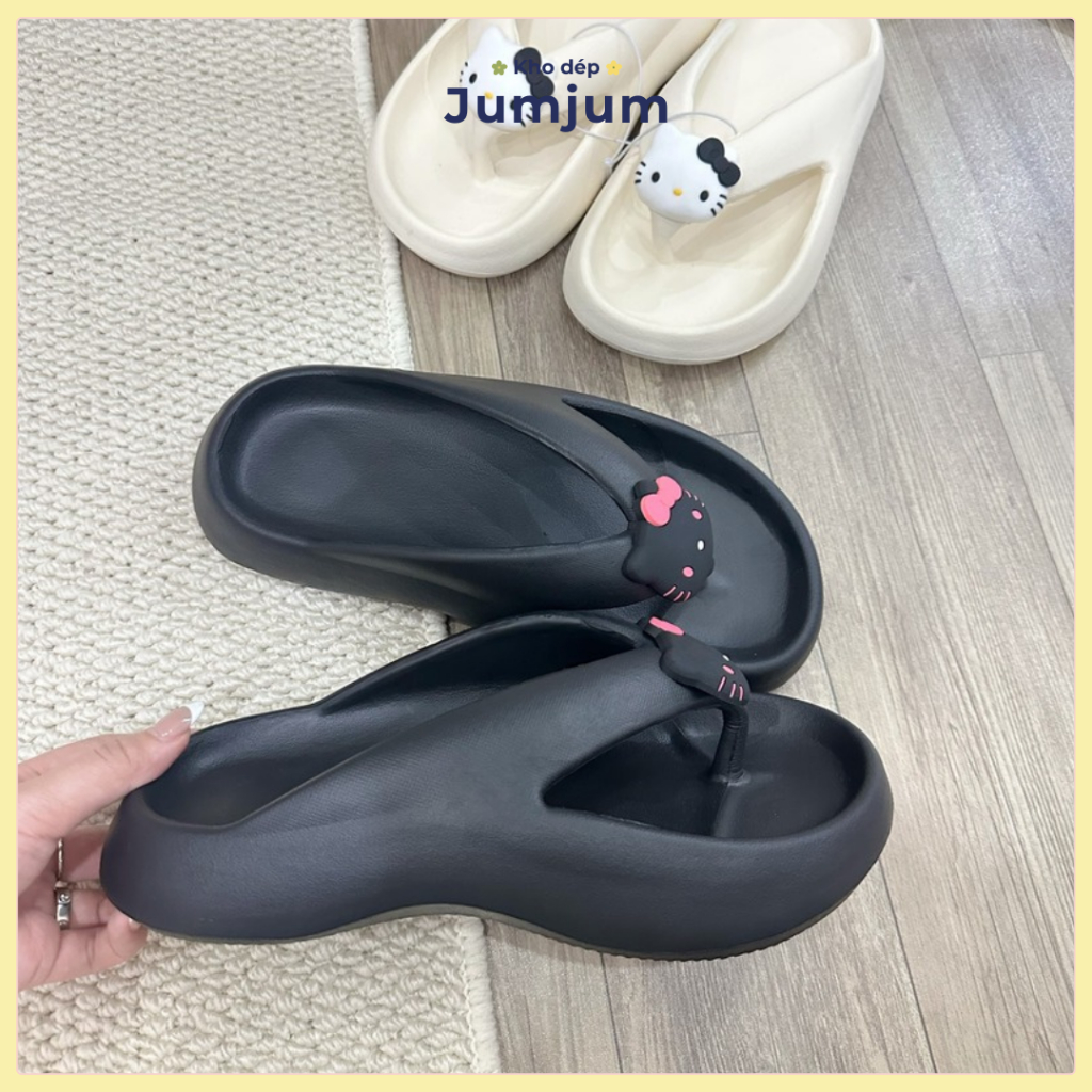 Dép xỏ ngón hello kitty đế cao 4.5 cm cao su EVA đế mềm êm chân dễ thương, thời trang kháng nước chống trượt | JJKEP8