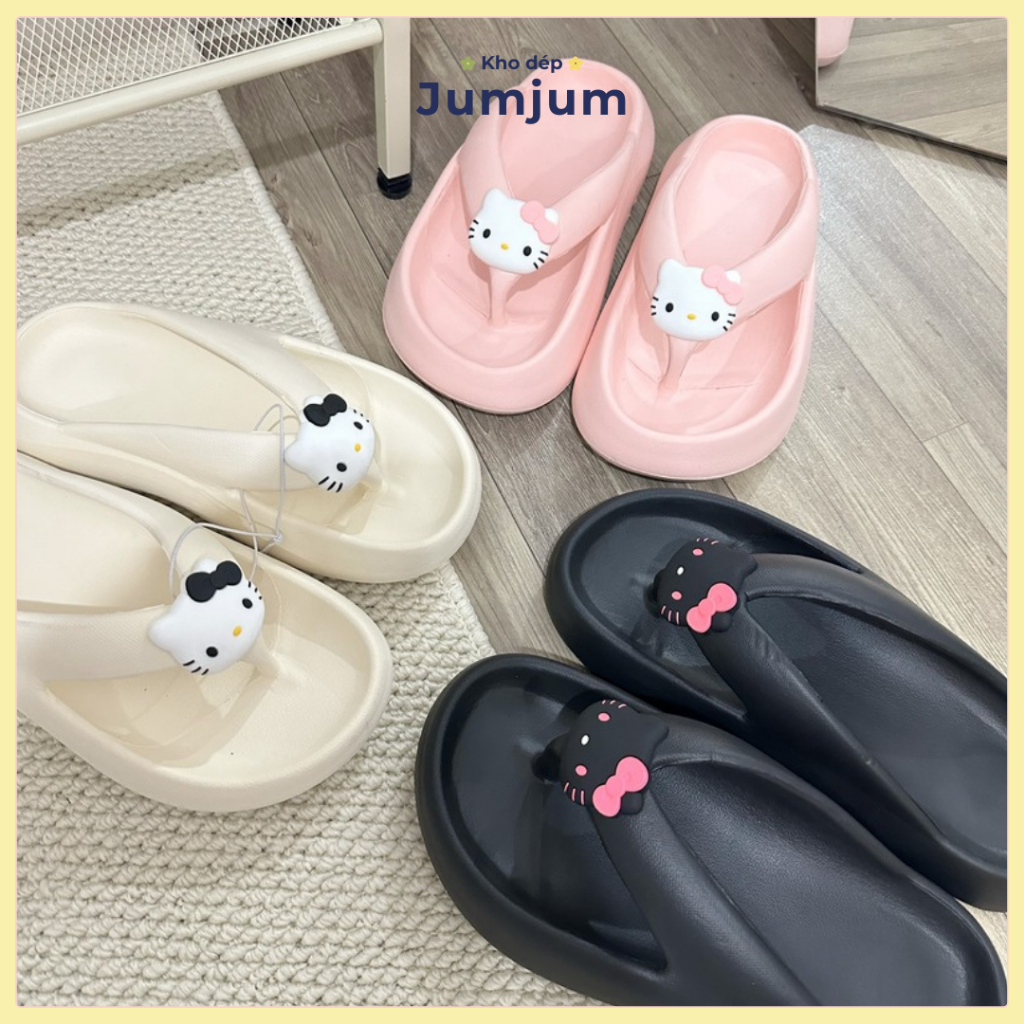 Dép xỏ ngón hello kitty đế cao 4.5 cm cao su EVA đế mềm êm chân dễ thương, thời trang kháng nước chống trượt | JJKEP8