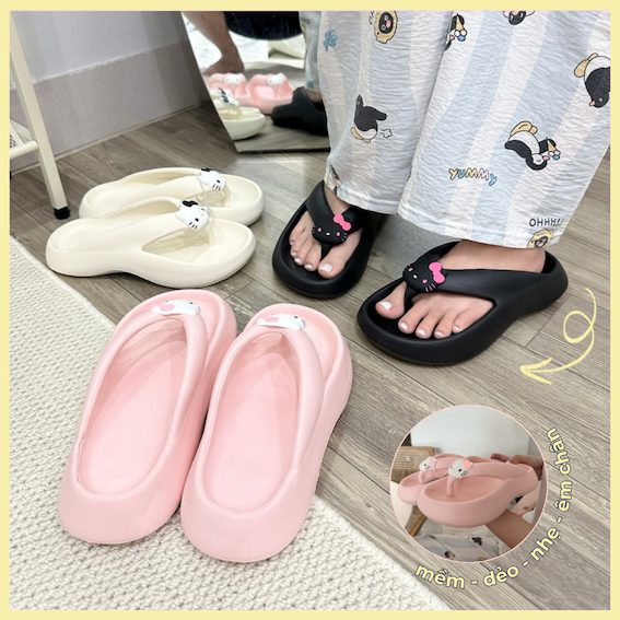 Dép xỏ ngón hello kitty đế cao 4.5 cm cao su EVA đế mềm êm chân dễ thương, thời trang kháng nước chống trượt | JJKEP8