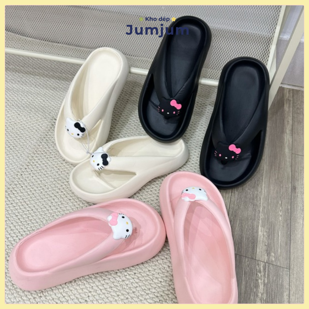 Dép xỏ ngón hello kitty đế cao 4.5 cm cao su EVA đế mềm êm chân dễ thương, thời trang kháng nước chống trượt | JJKEP8