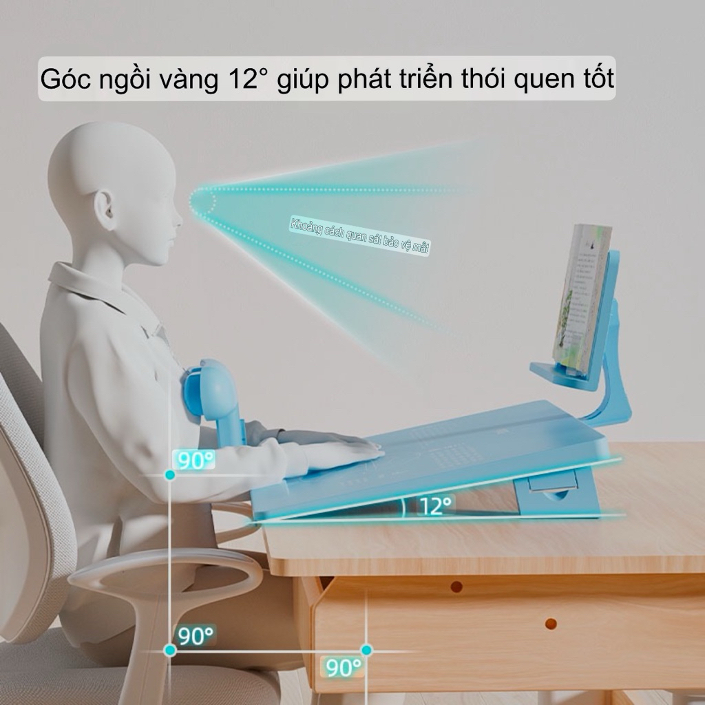 Bàn đọc viết có giá đỡ sách đệm ngực chống gù lưng, chống cận thị cho học sinh