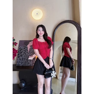 🍉 🍅 🌶️Set áo chấm bi nút bọc + chân váy SP022889🔥𝐇𝐨𝐚̉ 𝐓𝐨̂́𝐜🔥 𝐌𝐄𝐎𝐈𝐍𝐃𝐀𝐇𝐎𝐔𝐒𝐄