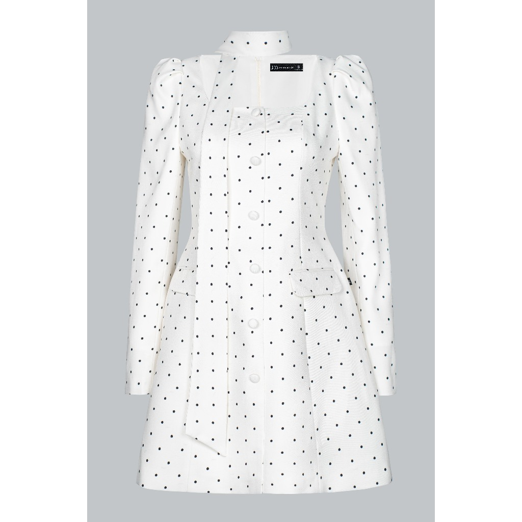 Đầm Blazer Cổ U Nhỏ Tay Bồng, Dây Thắt Cổ 1F05.2508K. Đầm Mini Dress Công Sở, Tiểu Thư, Dự Tiệc Thanh Lịch Thiết Kế JM
